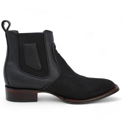 Los Altos Men's Wide Square Toe Suede Leather Short Boots - Black 82BV6305 4 LAB-82BV6305-060  - from alligatorwarehouse.com