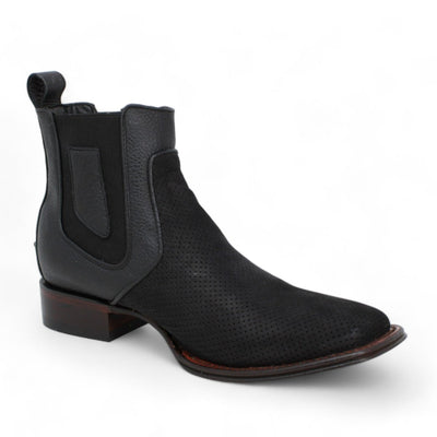Los Altos Men's Wide Square Toe Suede Leather Short Boots - Black 82BV6305 1 LAB-82BV6305-060  - from alligatorwarehouse.com