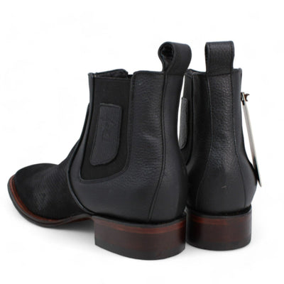 Los Altos Men's Wide Square Toe Suede Leather Short Boots - Black 82BV6305 6 LAB-82BV6305-060  - from alligatorwarehouse.com