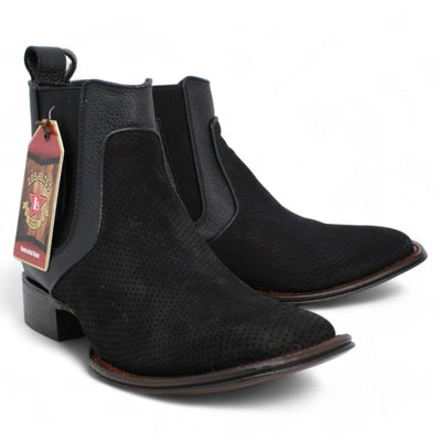 Los Altos Men's Wide Square Toe Suede Leather Short Boots - Black 82BV6305 2 LAB-82BV6305-060  - from alligatorwarehouse.com