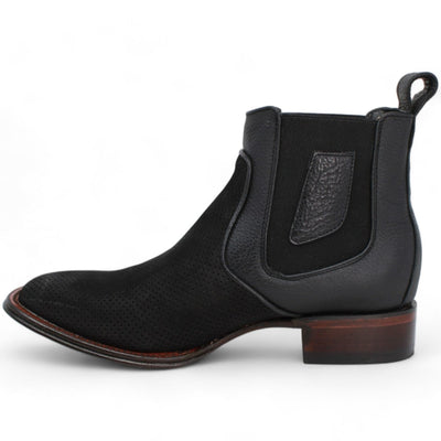 Los Altos Men's Wide Square Toe Suede Leather Short Boots - Black 82BV6305 3 LAB-82BV6305-060  - from alligatorwarehouse.com
