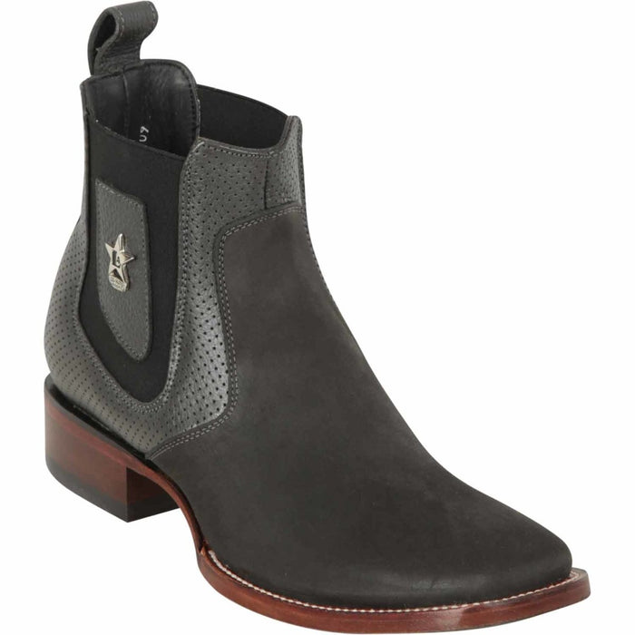 Los Altos Men's Wide Square Toe Suede Leather Short Boots - Gray 82BVI6309