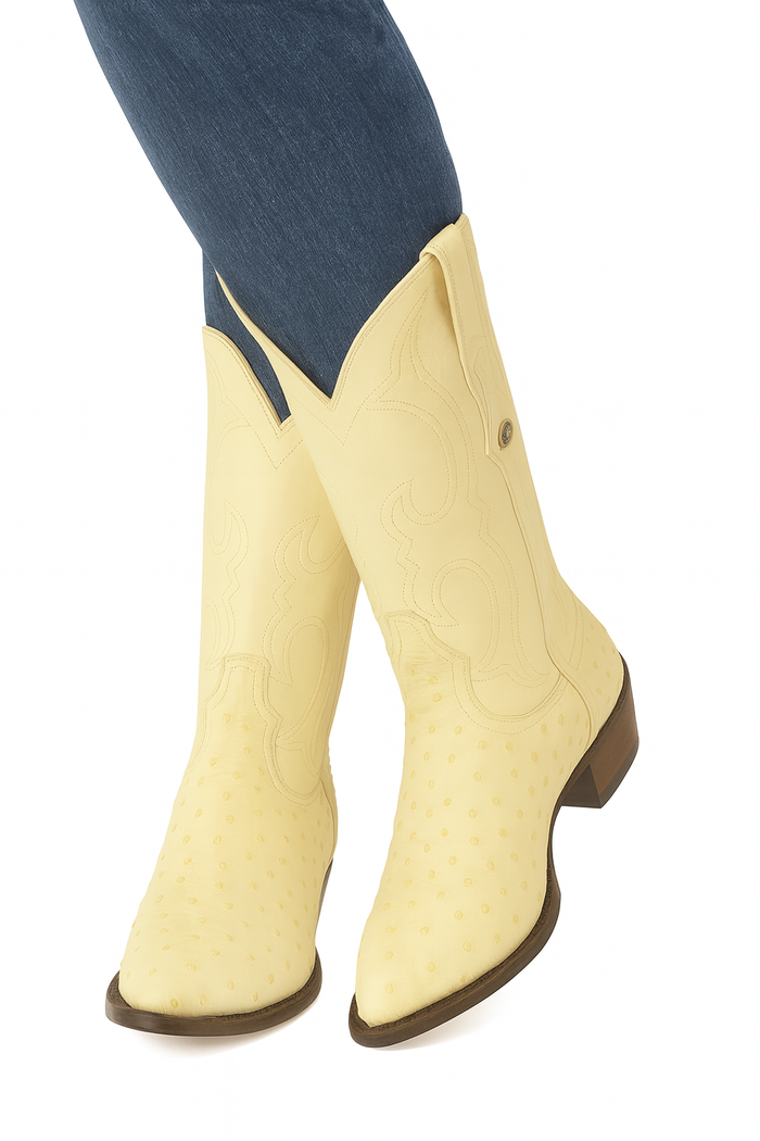 Los Altos Men's Winter White Genuine Full Quill Ostrich Boots