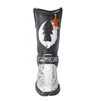 Los Altos Natural Black Python Biker Boots 5   - from alligatorwarehouse.com