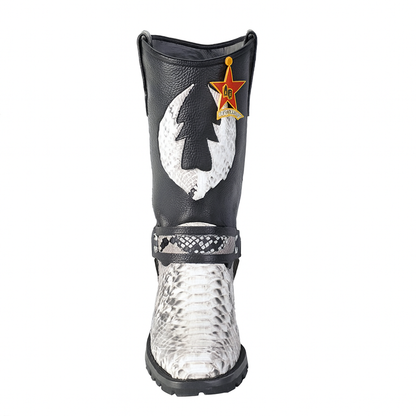 Los Altos Natural Black Python Biker Boots
