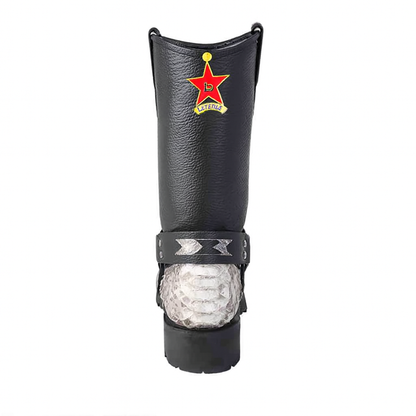 Los Altos Natural Black Python Biker Boots