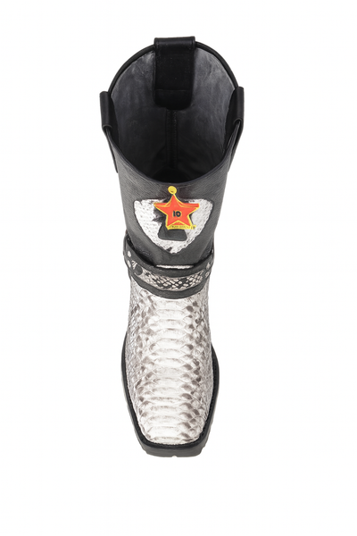Los Altos Natural Black Python Biker Boots 7   - from alligatorwarehouse.com