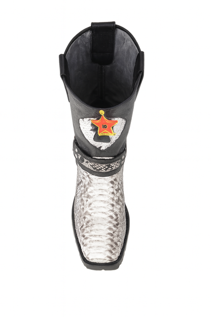 Los Altos Natural Black Python Biker Boots