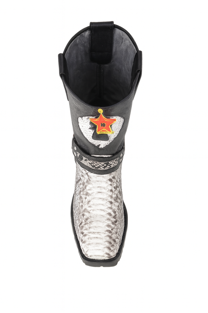 Los Altos Natural Black Python Biker Boots