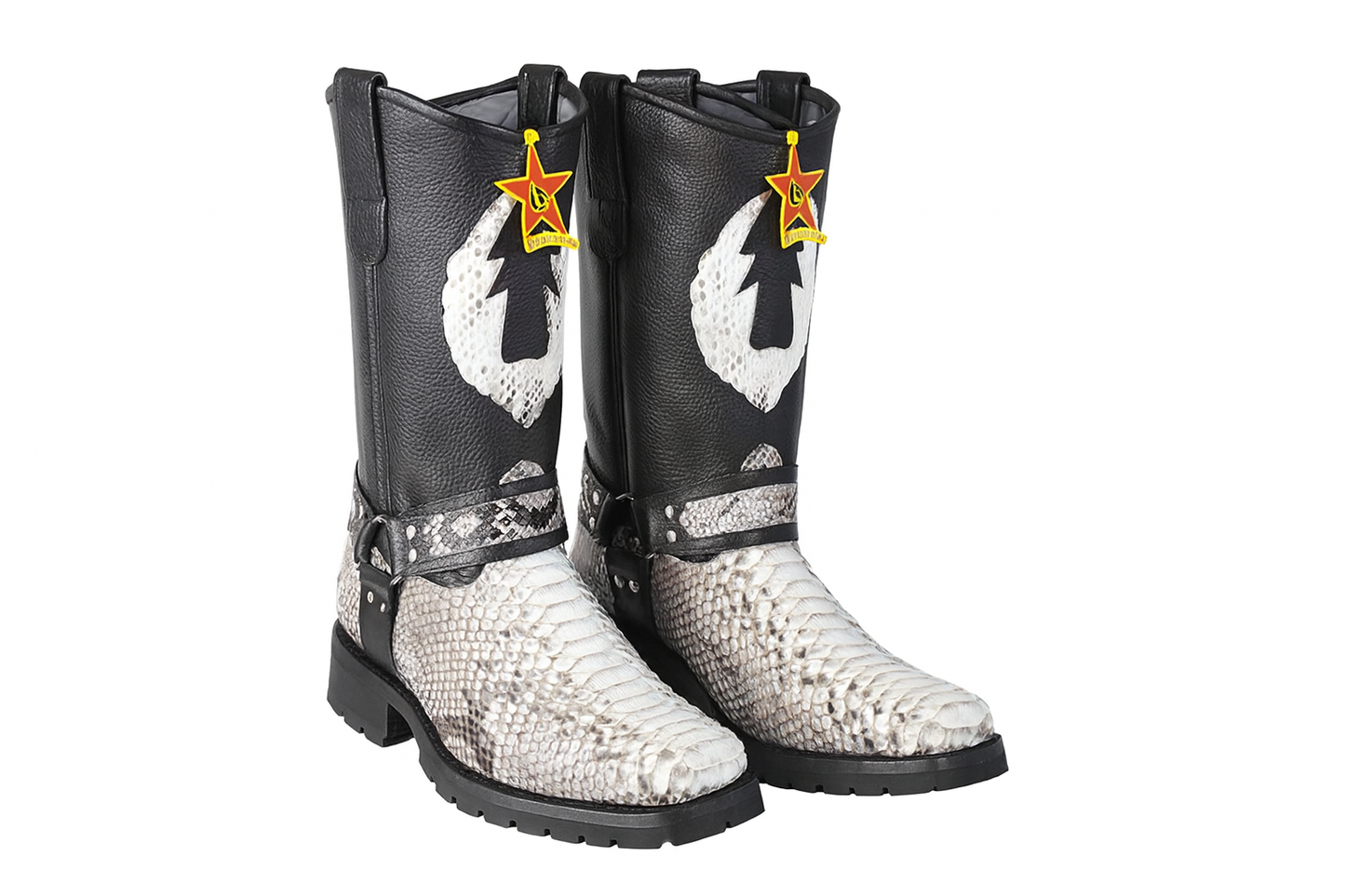 Los Altos Natural Black Python Biker Boots