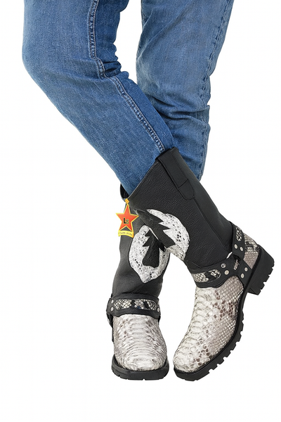 Los Altos Natural Black Python Biker Boots 10   - from alligatorwarehouse.com