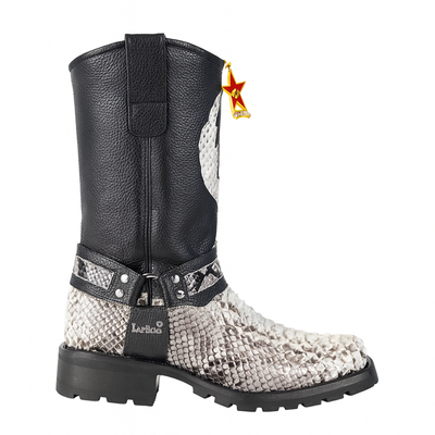 Los Altos Natural Black Python Biker Boots 11   - from alligatorwarehouse.com