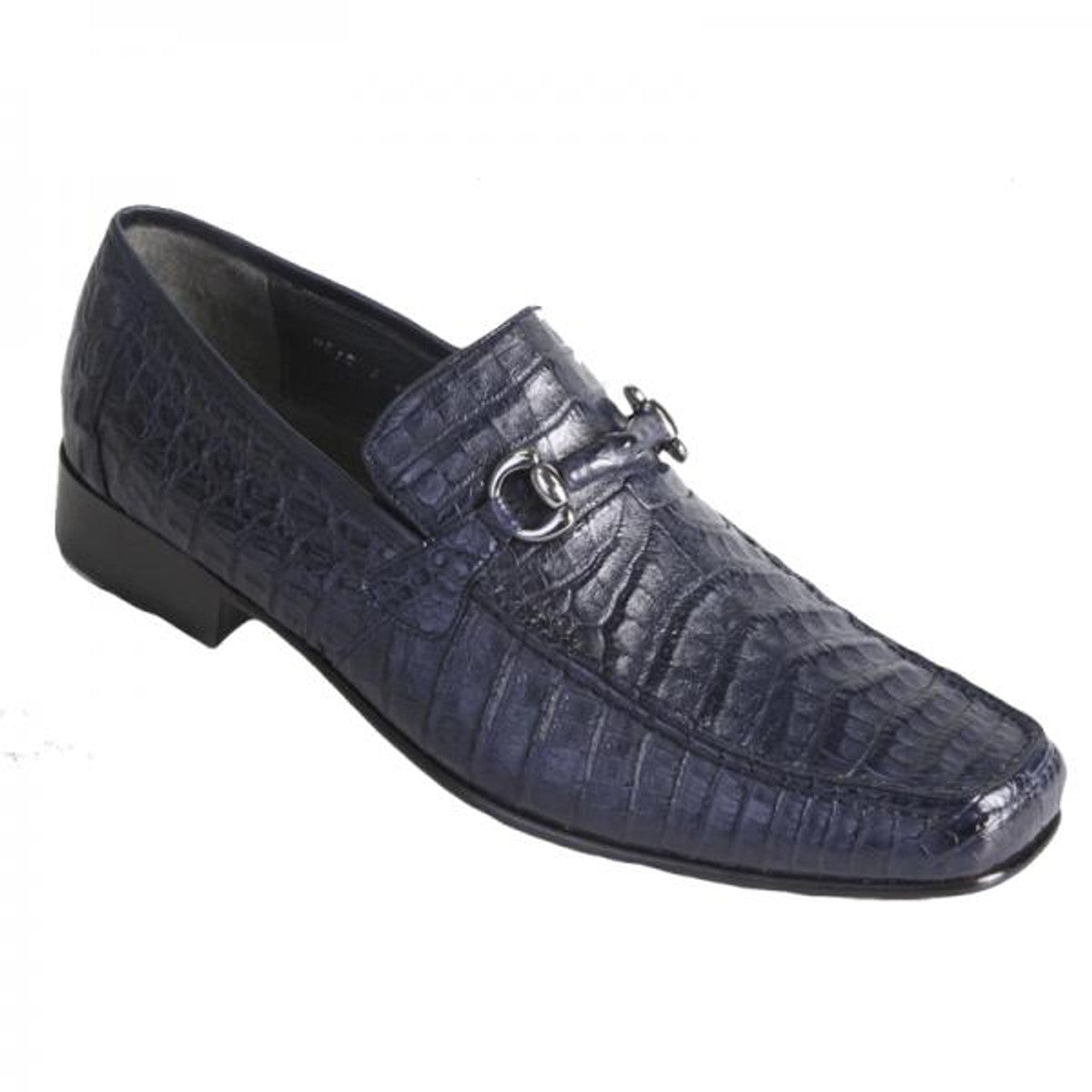 Los Altos Navy Blue  Crocodile Metal Bit Loafers