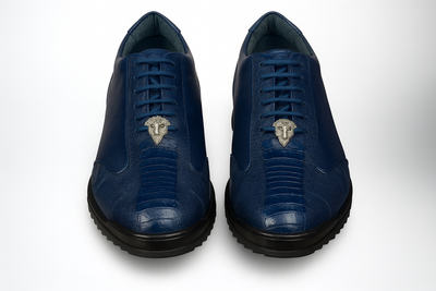 Los Altos Navy Blue Ostrich Leg Lace Up Sneakers 8   - from alligatorwarehouse.com