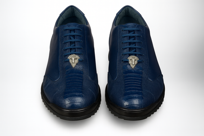Los Altos Navy Blue Ostrich Leg Lace Up Sneakers