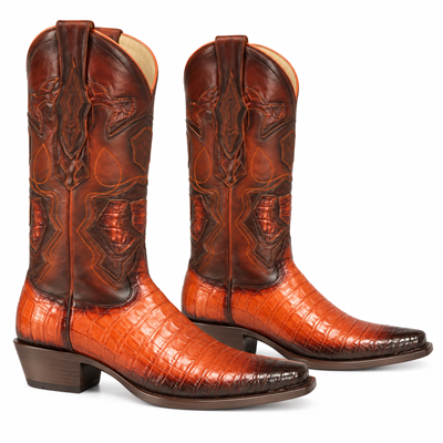 Los Altos Snip Toe Cognac Genuine Caiman Belly Boots