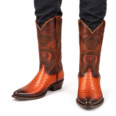 Los Altos Snip Toe Cognac Genuine Caiman Belly Boots