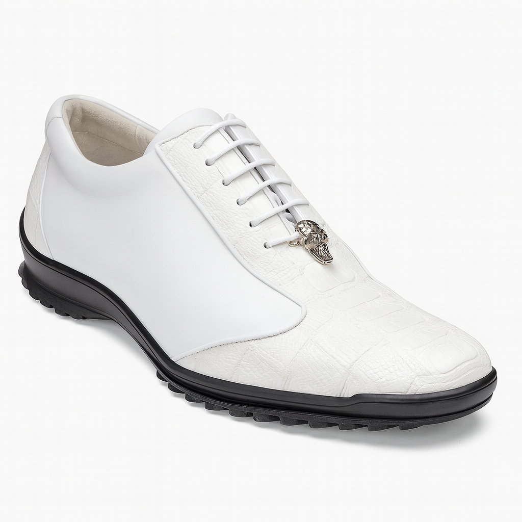 Los Altos White Ostrich Leg Lace Up Sneakers