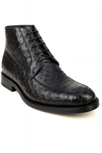 Los Altos Black Ostrich Quill Dress Ankle Boots 3   - from alligatorwarehouse.com