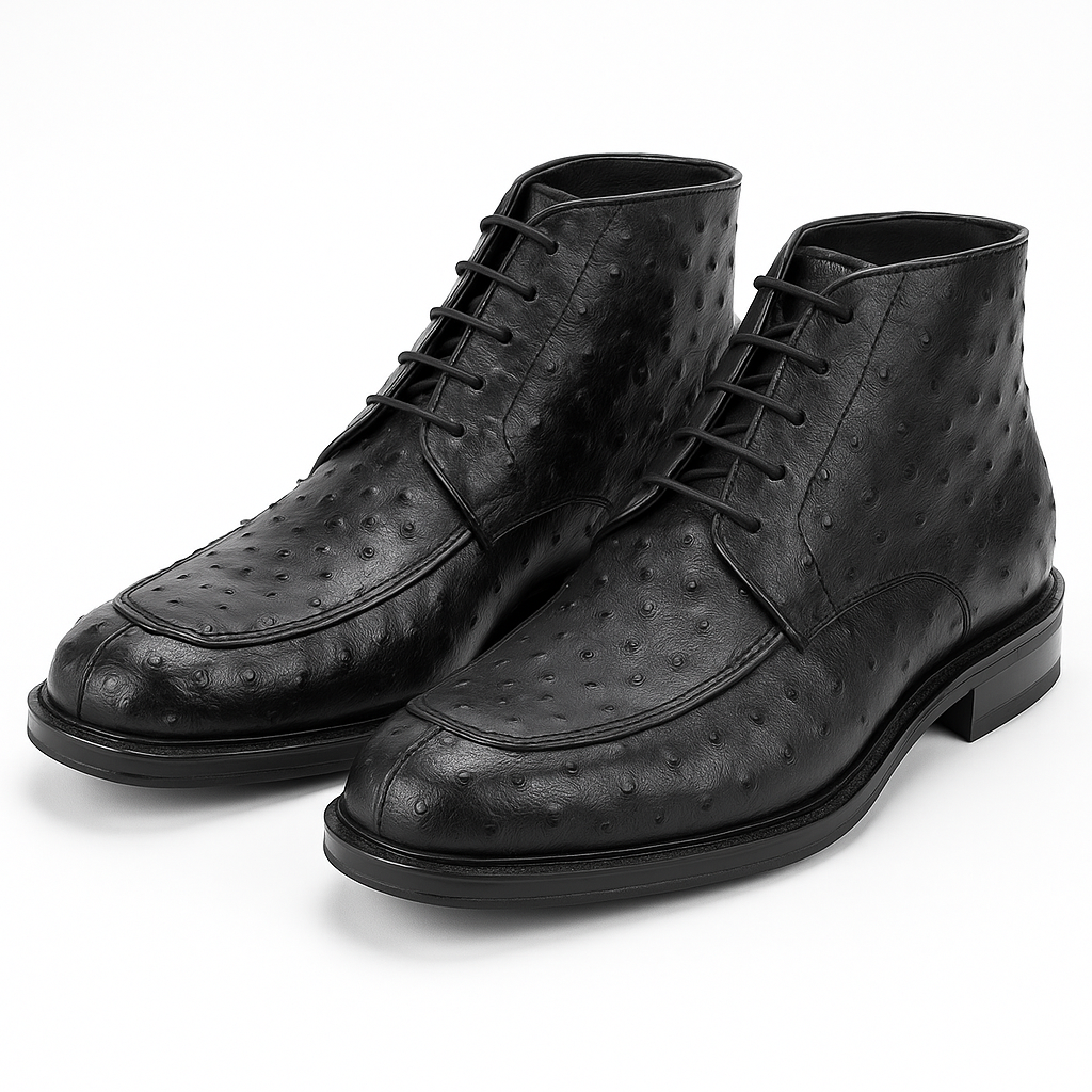 Los Altos Black Ostrich Quill Dress Ankle Boots