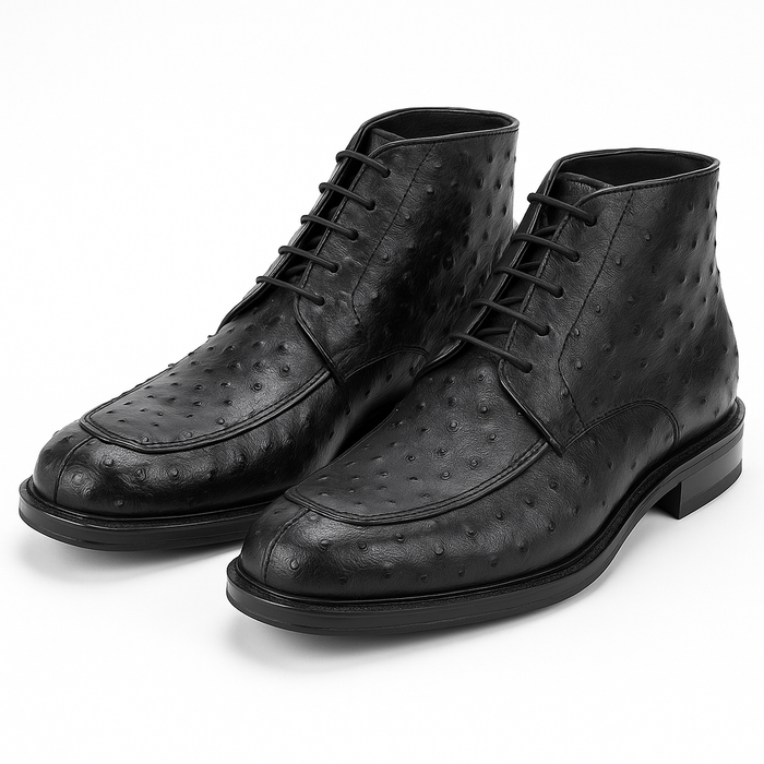 Los Altos Black Ostrich Quill Dress Ankle Boots