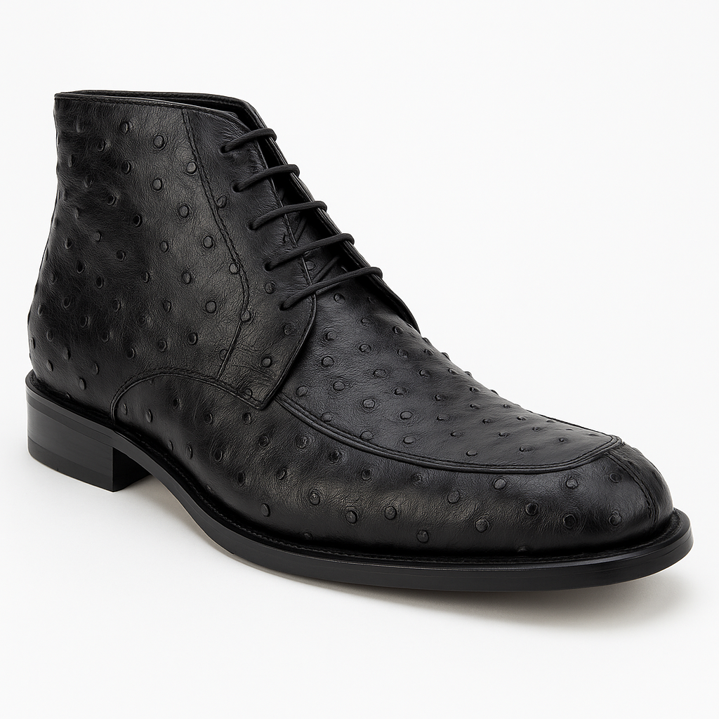 Los Altos Black Ostrich Quill Dress Ankle Boots 1   - from alligatorwarehouse.com