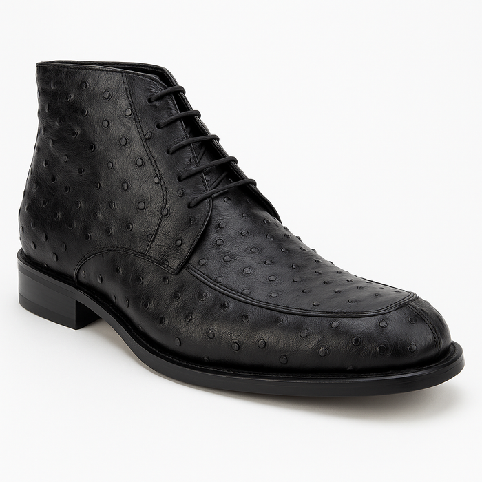 Los Altos Black Ostrich Quill Dress Ankle Boots
