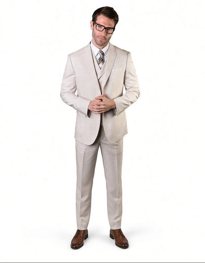 Mens Ticket Pocket Peak Lapel Double breasted Vest 100% Wool Tom Ford Style Modern Fit in Color "Tan" By Statement