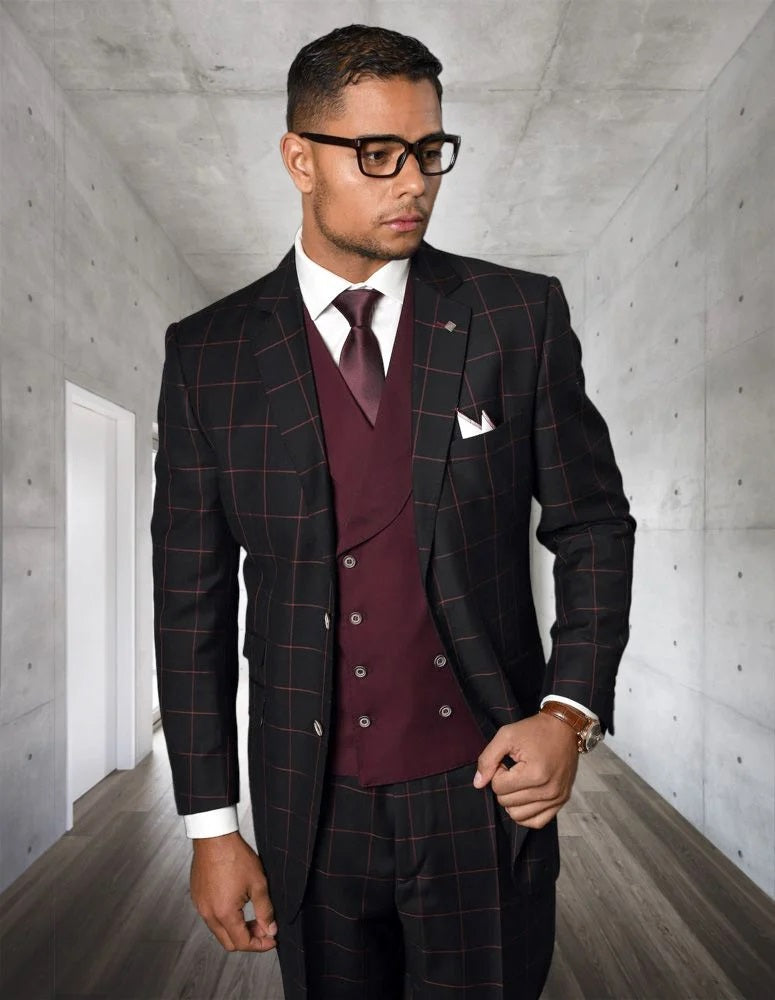 Black/Burgundy Statement Suit