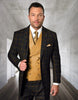 statement Men's 3-Piece Modern Fit Suit – 100% Wool with Distinctive Accent Color 2 LUCCA-BLACK-HUNTER-34S  - from alligatorwarehouse.com