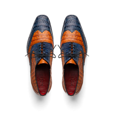 Marco Di Milano Luciano Crocodile Classic Wingtip Dress Shoes Oxfords 11 LUCIANO_CAIMAN FUSCUS_NAVY-BROWN_8  - from alligatorwarehouse.com