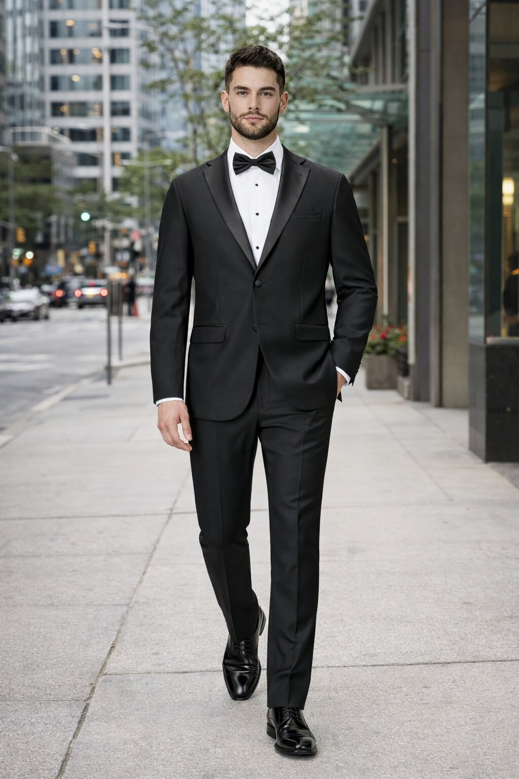 Tiglio Mens Slim Fit Black Wool Tuxedo – Satin Peak Lapel Formal Dinner Suit