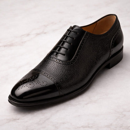 Mens Mezlan Murino Calf & Deerskin Cap Toe Dress Shoe in Black