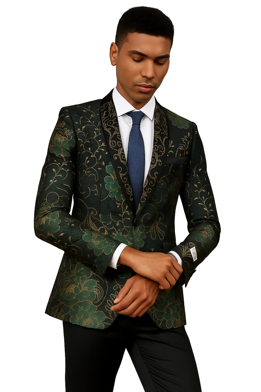 Men's Stacy Adam's Designer Prom & Wedding Tuxedo Jacket In Green & Gold Floral Paisley