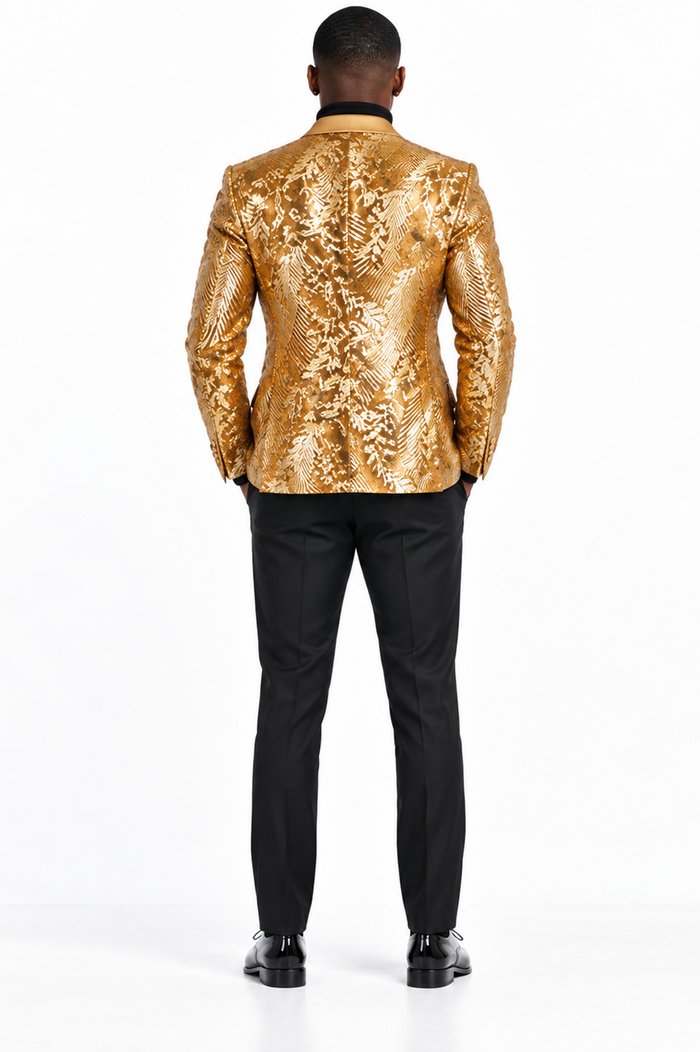 Mens Sequin Christmas Holiday Blazer – Luxury Party Jacket for New Year Jacket Sparkly Dinner Jacket in color "Gold"