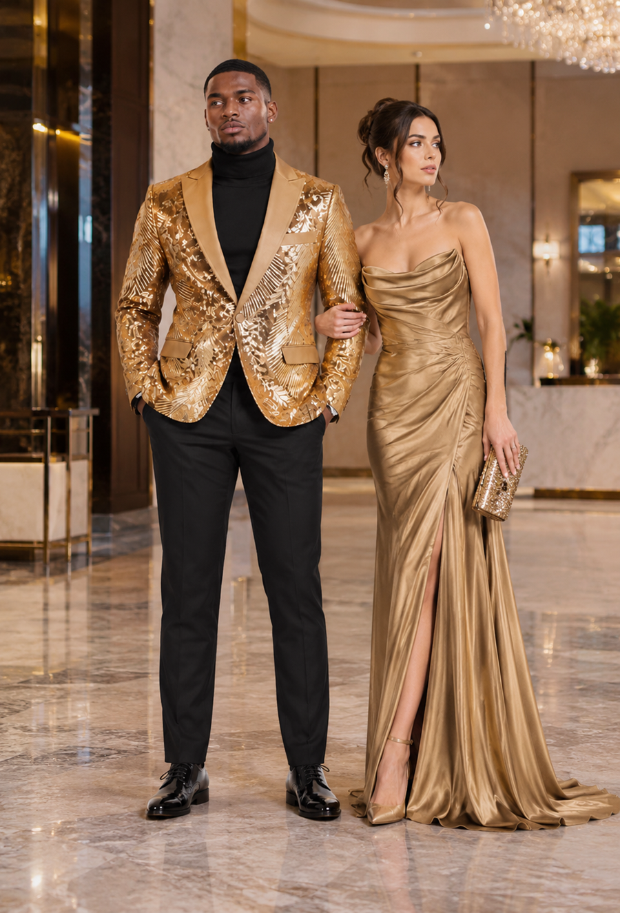 Mens Sequin Christmas Holiday Blazer – Luxury Party Jacket for New Year Jacket Sparkly Dinner Jacket in color "Gold"