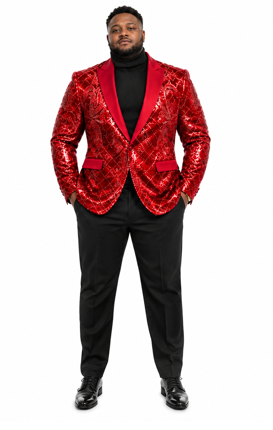 Mens Sequin Christmas Holiday Blazer – Luxury Party Jacket for New Year Jacket Sparkly Dinner Jacket in color "Crimson Red"