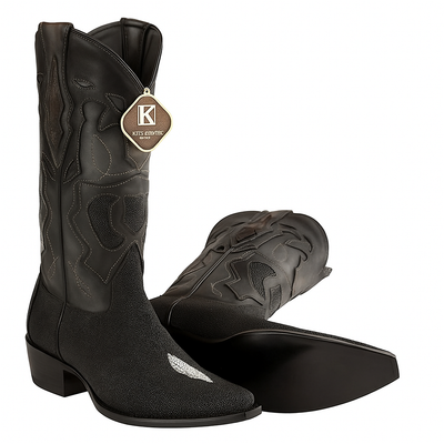 Men's King Exotic Snip Toe Stingray Boots Single Stone Handmade Black (494R1205) 6   - from alligatorwarehouse.com