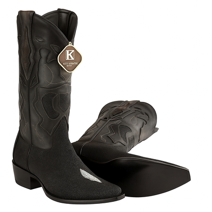 Men's King Exotic Snip Toe Stingray Boots Single Stone Handmade Black (494R1205)