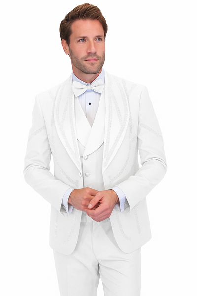 Italian Wool 3-Piece Modern Fit White Tuxedo 4   - from alligatorwarehouse.com