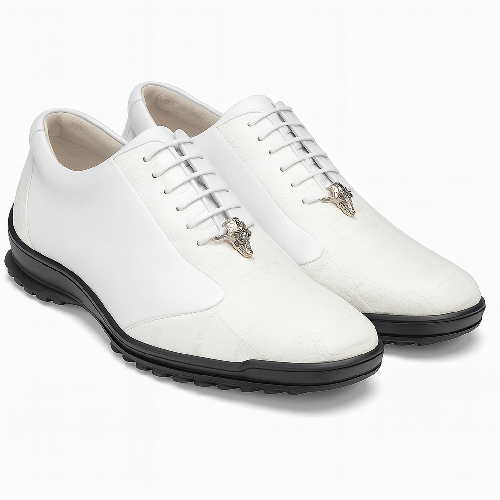 Los Altos White Ostrich Leg Lace Up Sneakers