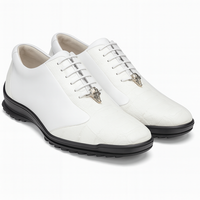 Los Altos White Ostrich Leg Lace Up Sneakers 2   - from alligatorwarehouse.com