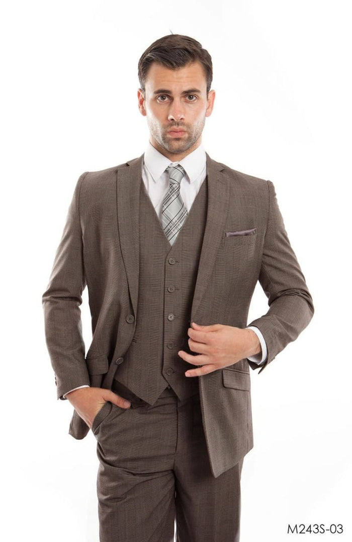 Tazio Men's 3-Piece Fit Glen Plaid Suit