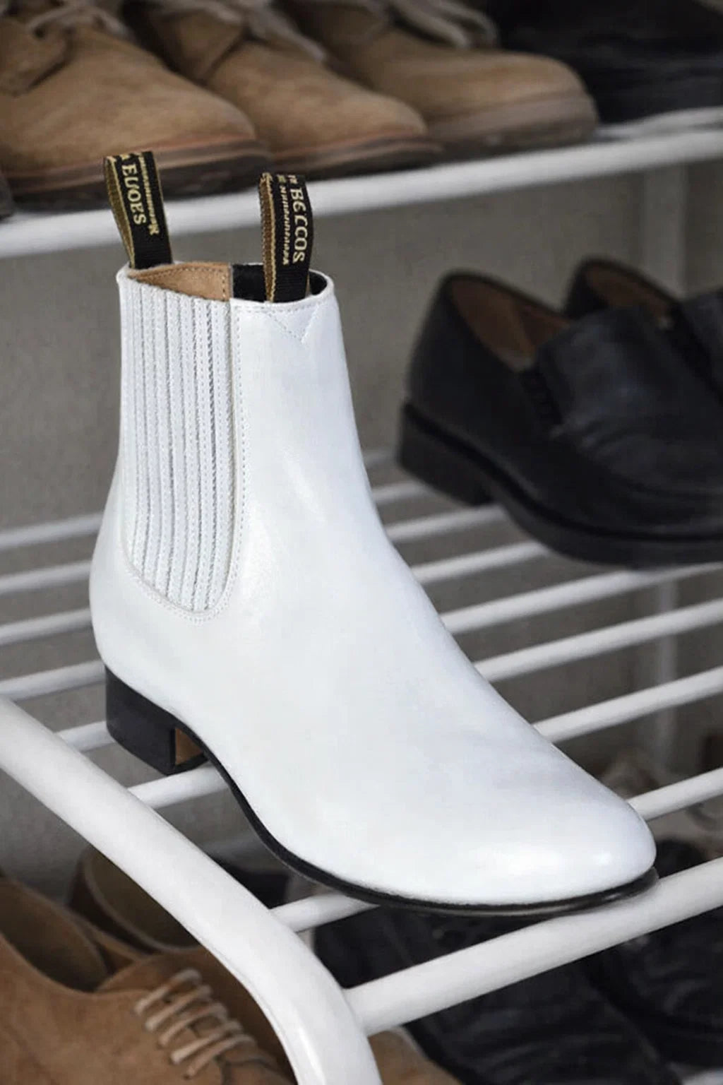 Men’s Genuine Deer Leather Western Boots – White