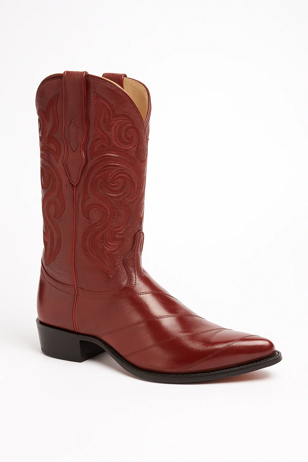Men’s Los Altos Burgundy Eel Skin Boots – J-Toe Western Cowboy Boots