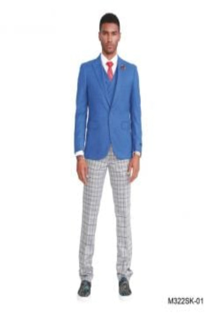 Vest & Jacket Tazio Men's Fit 3 Piece Plaid Suit Pants Vest & Jacket