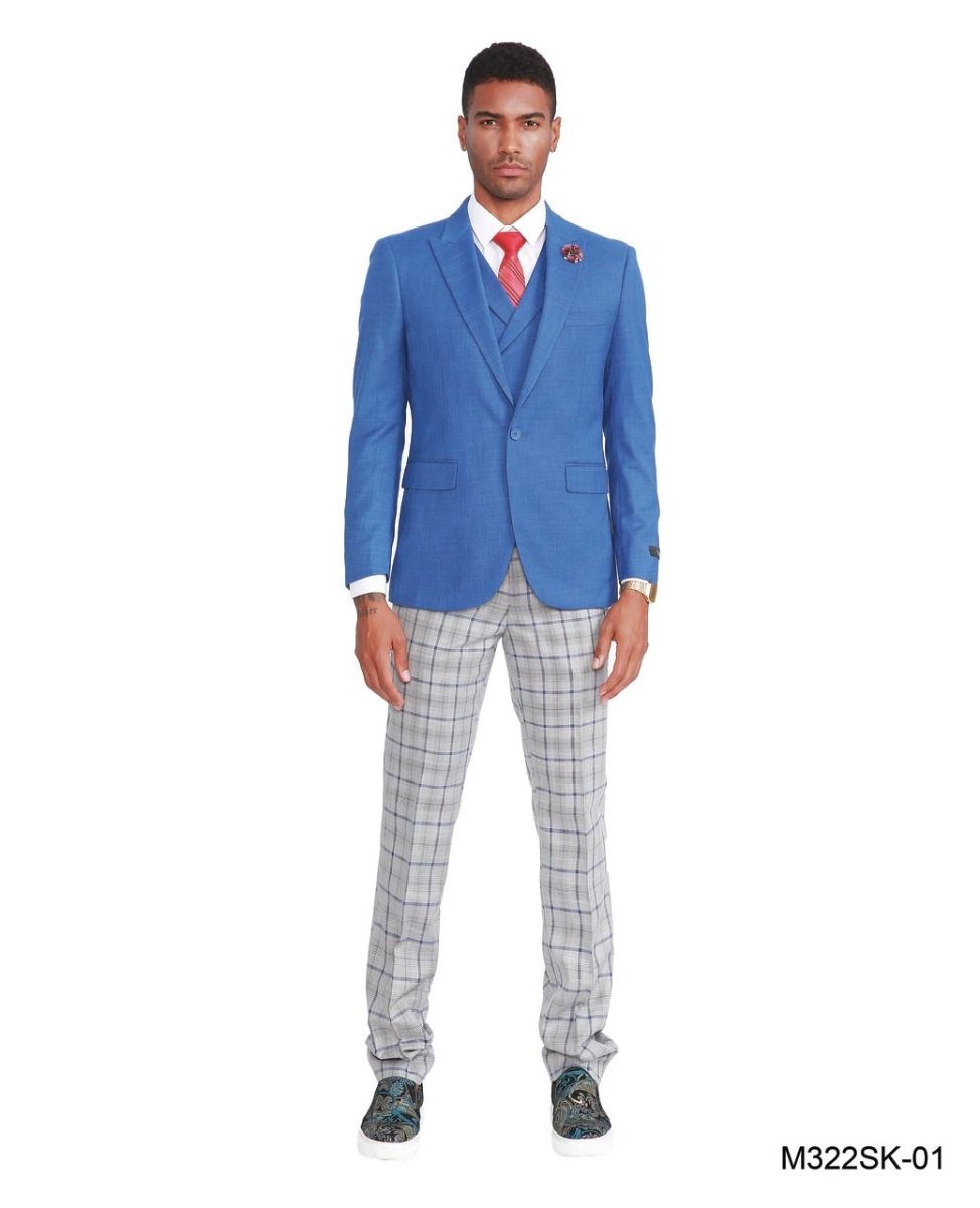 Vest & Jacket Tazio Men's Fit 3 Piece Plaid Suit Pants Vest & Jacket