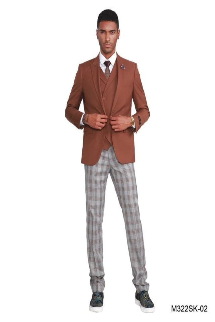 Vest & Jacket Tazio Men's Fit 3 Piece Plaid Suit Pants Vest & Jacket