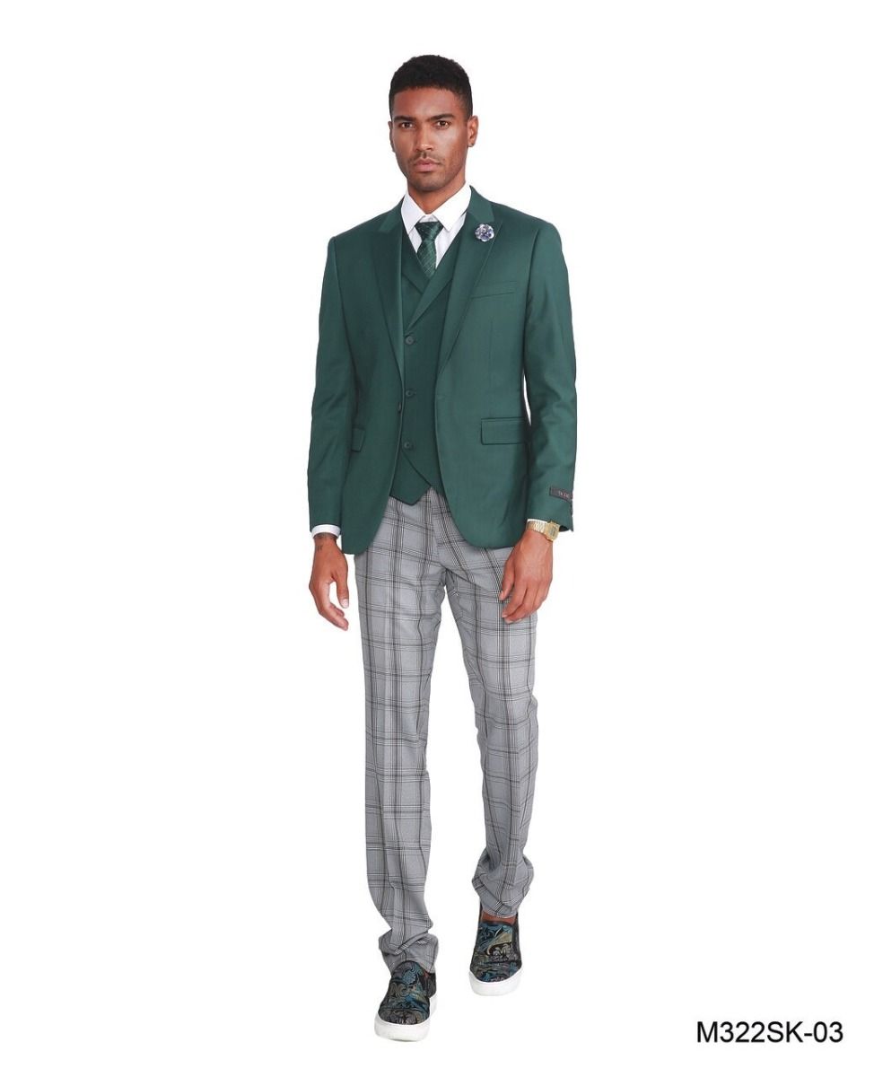 Vest & Jacket Tazio Men's Fit 3 Piece Plaid Suit Pants Vest & Jacket
