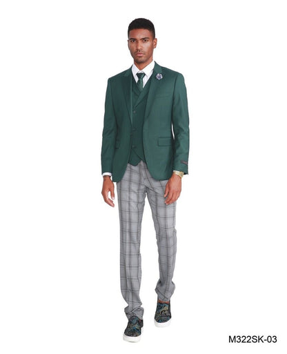 Vest & Jacket Tazio Men's Fit 3 Piece Plaid Suit Pants Vest & Jacket